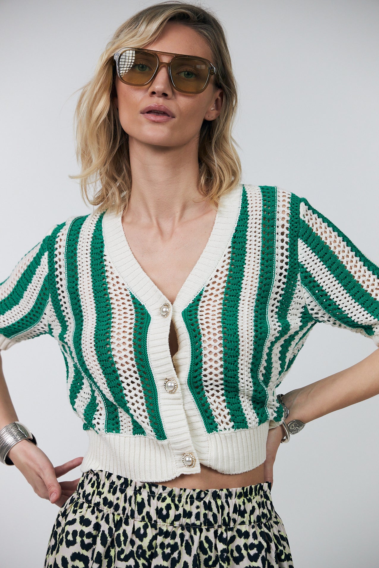 Lollys Laundry Siva Knit Cardigan SS - Green