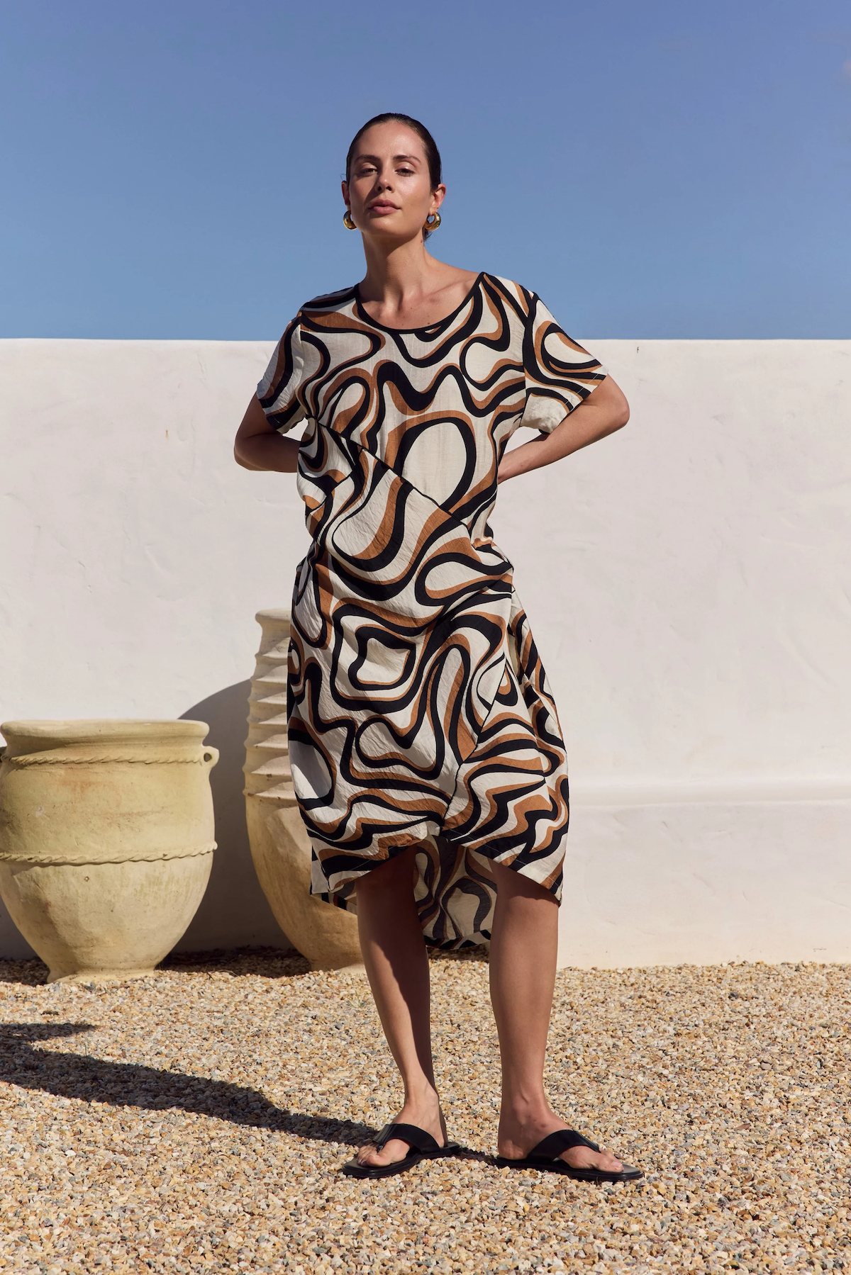 Tirelli Panel Print Dress - Caramel Swirl Print