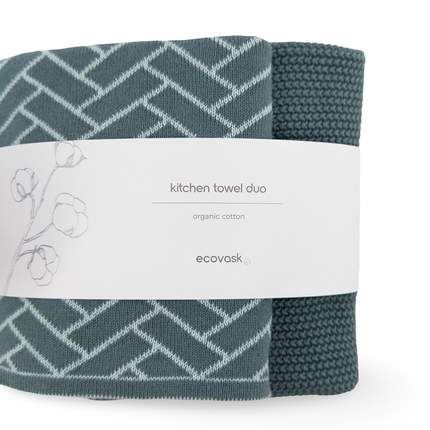 Ecovask Kitchen Towel Duo - Sea Foam Herringbone
