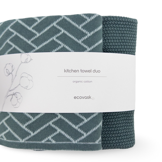 Ecovask Kitchen Towel Duo - Sea Foam Herringbone