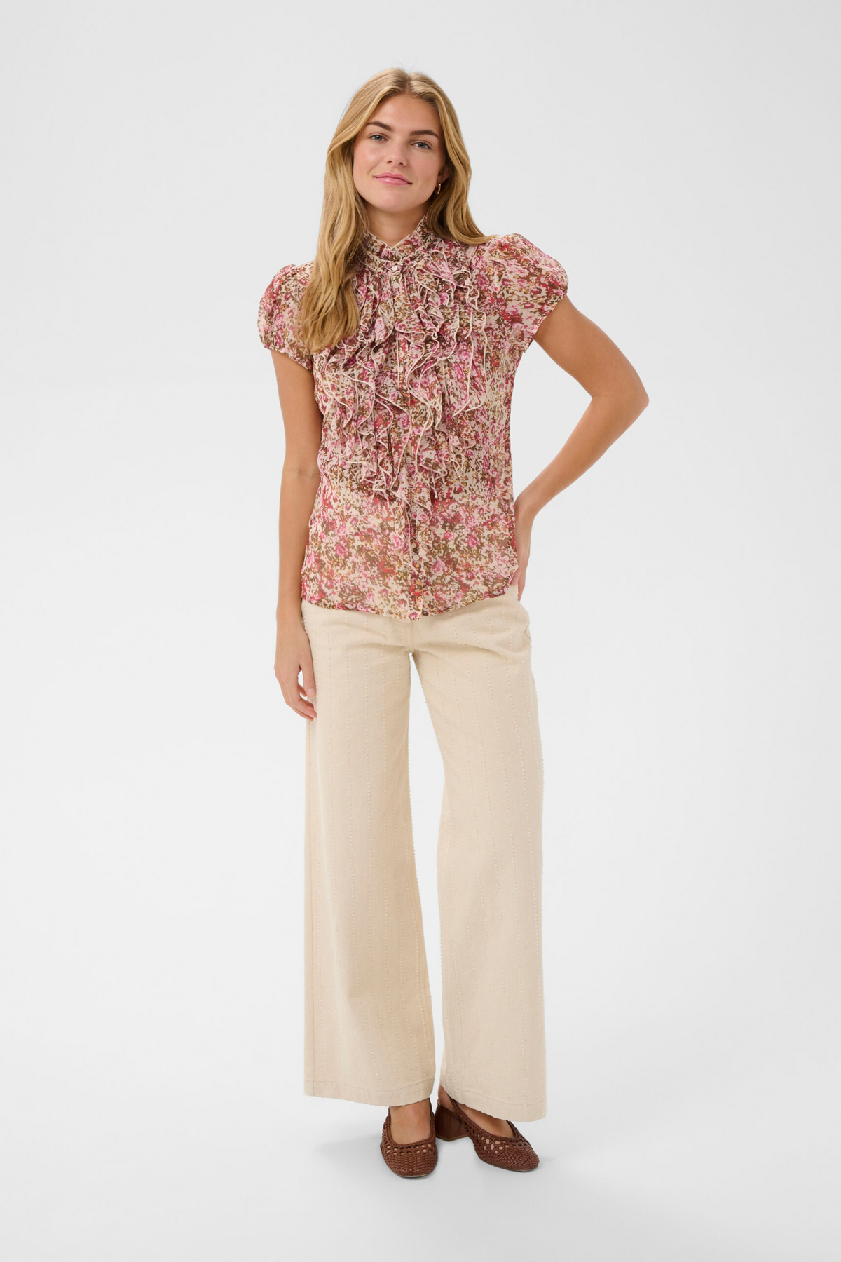 Saint Tropez Lilja Crinkle SS Shirt - Ballerina Brushed Bloom