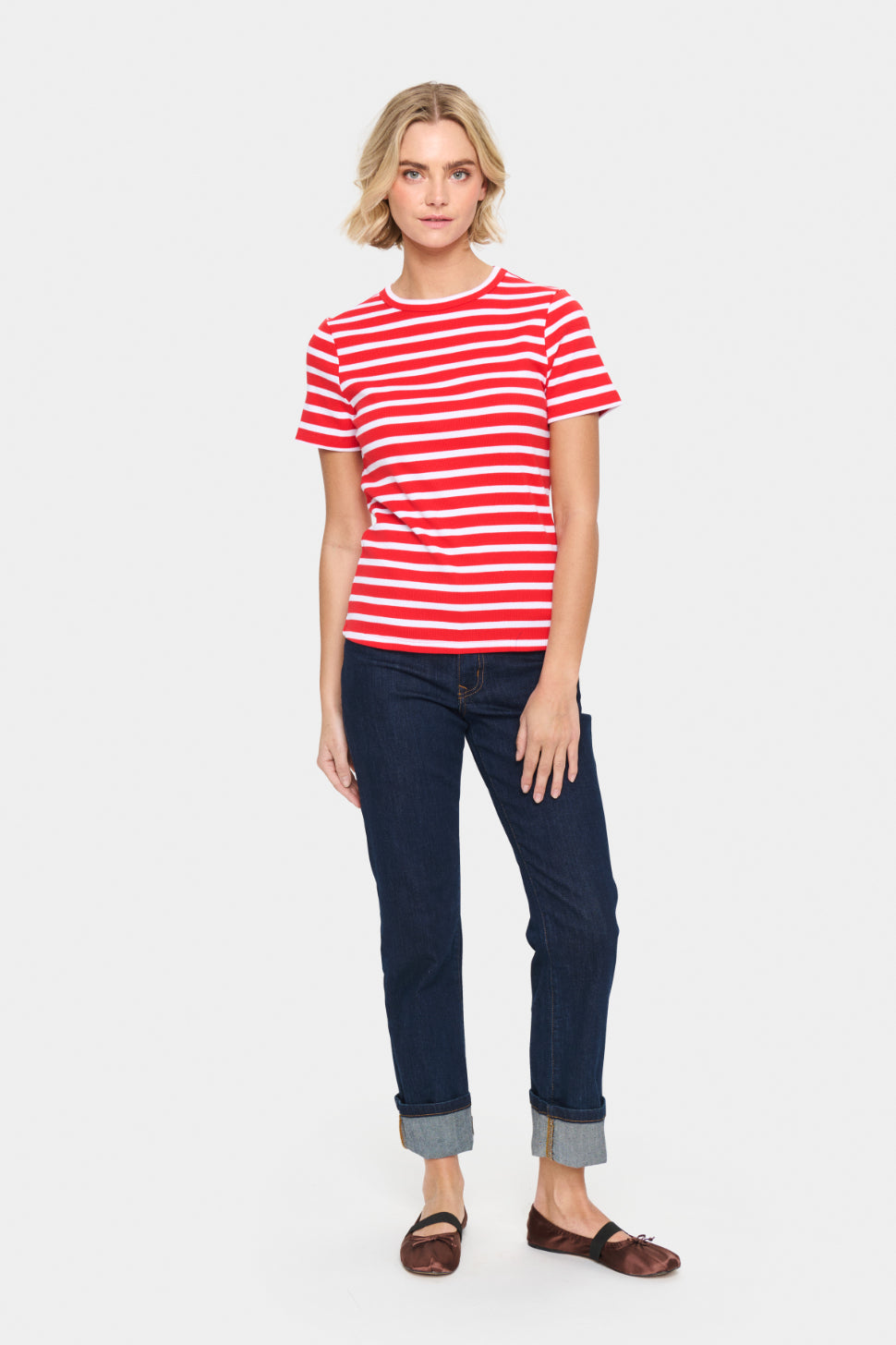 Saint Tropez Aster SZ SS Stripe T-Shirt - Flame White Stripe