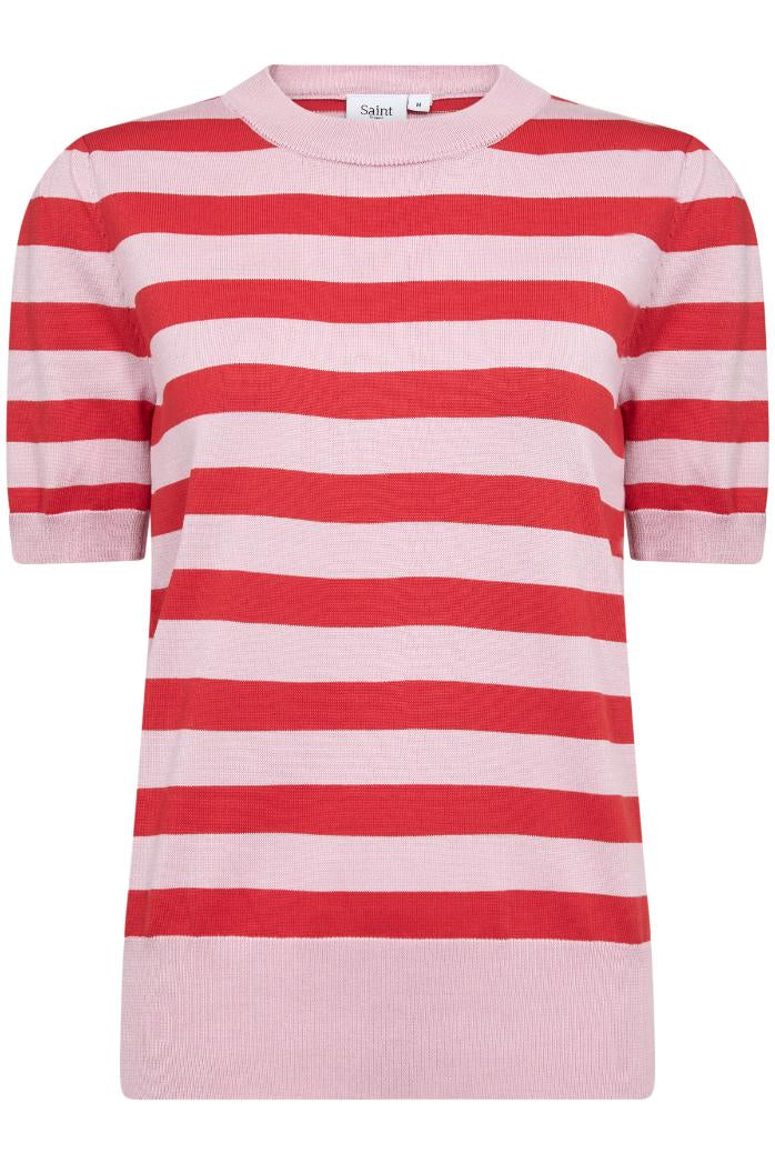 Saint Tropez Mila SZ SS Block Stripe Pullover - Pink Flame