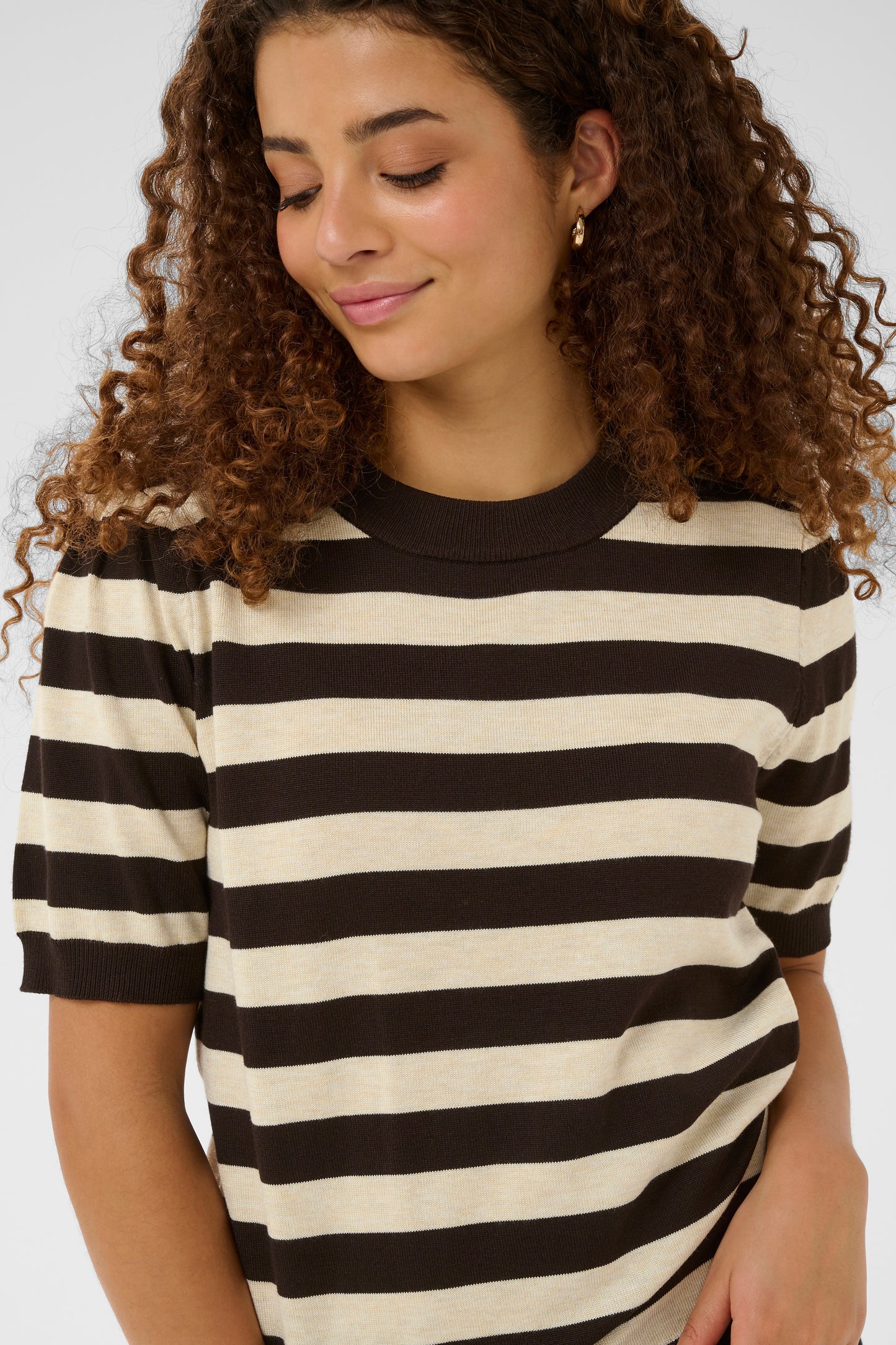 Saint Tropez Mila SS Striped Pullover - Mole Brown Rice