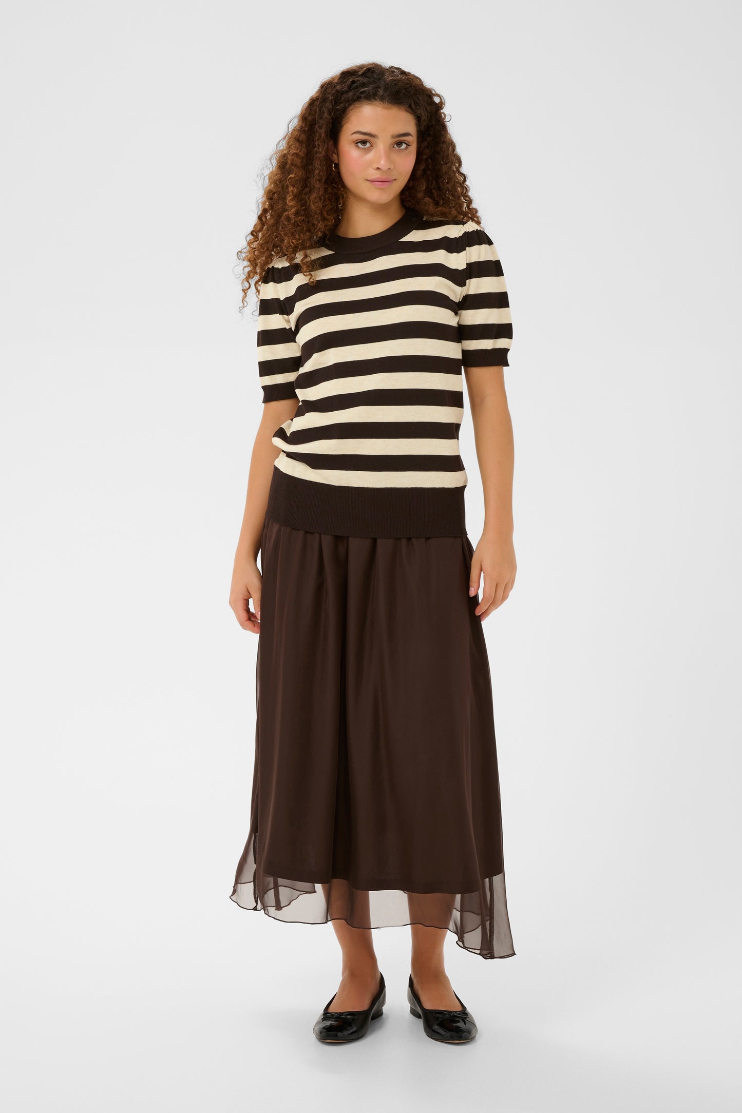 Saint Tropez Mila SS Striped Pullover - Mole Brown Rice