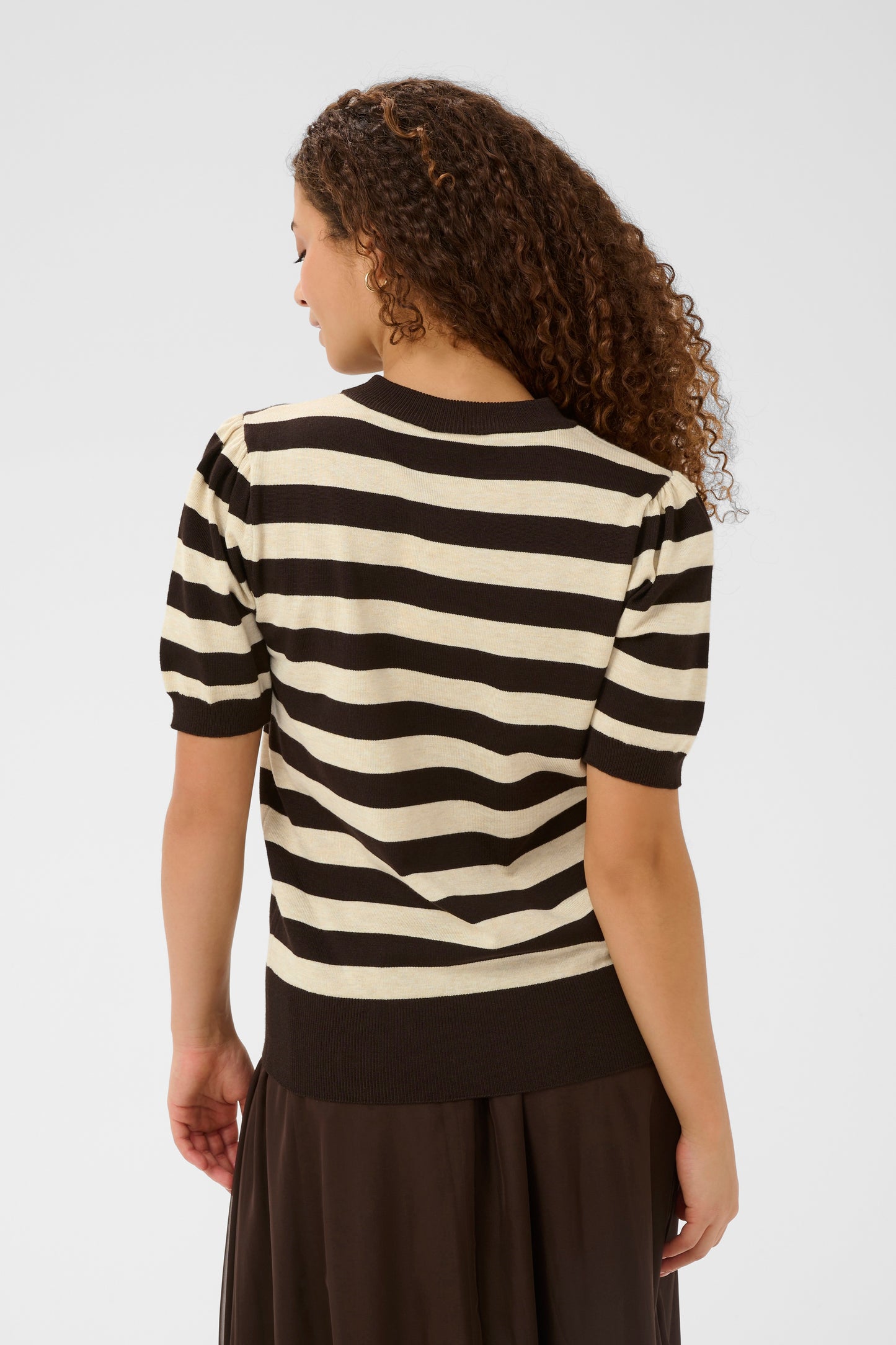 Saint Tropez Mila SS Striped Pullover - Mole Brown Rice