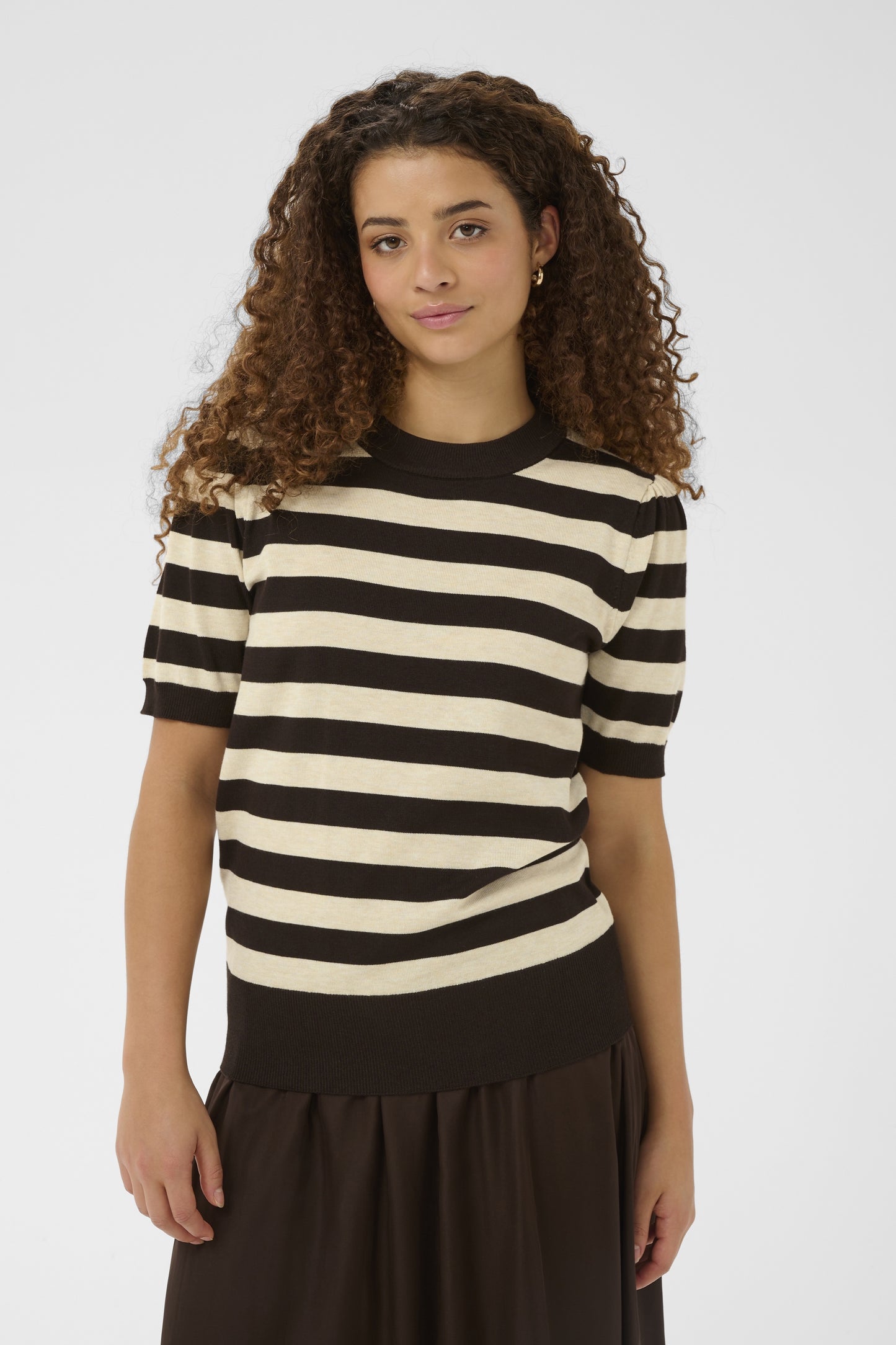 Saint Tropez Mila SS Striped Pullover - Mole Brown Rice