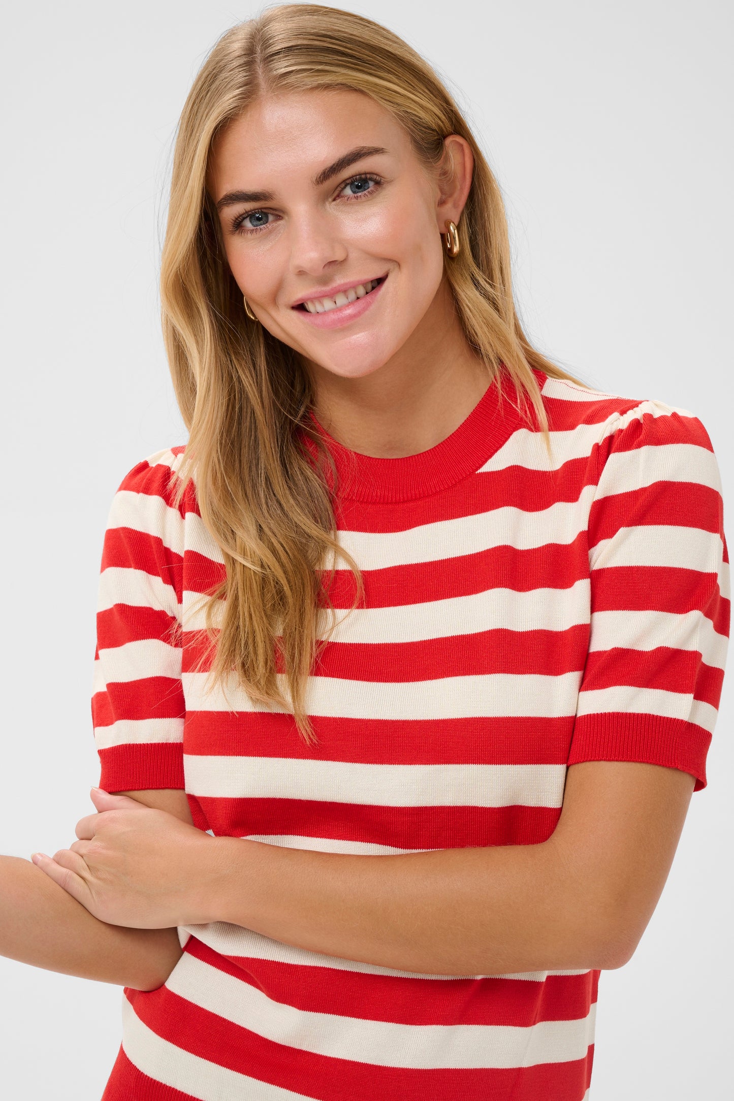 Saint Tropez Mila SS Striped Pullover - Valiant Seedpearl