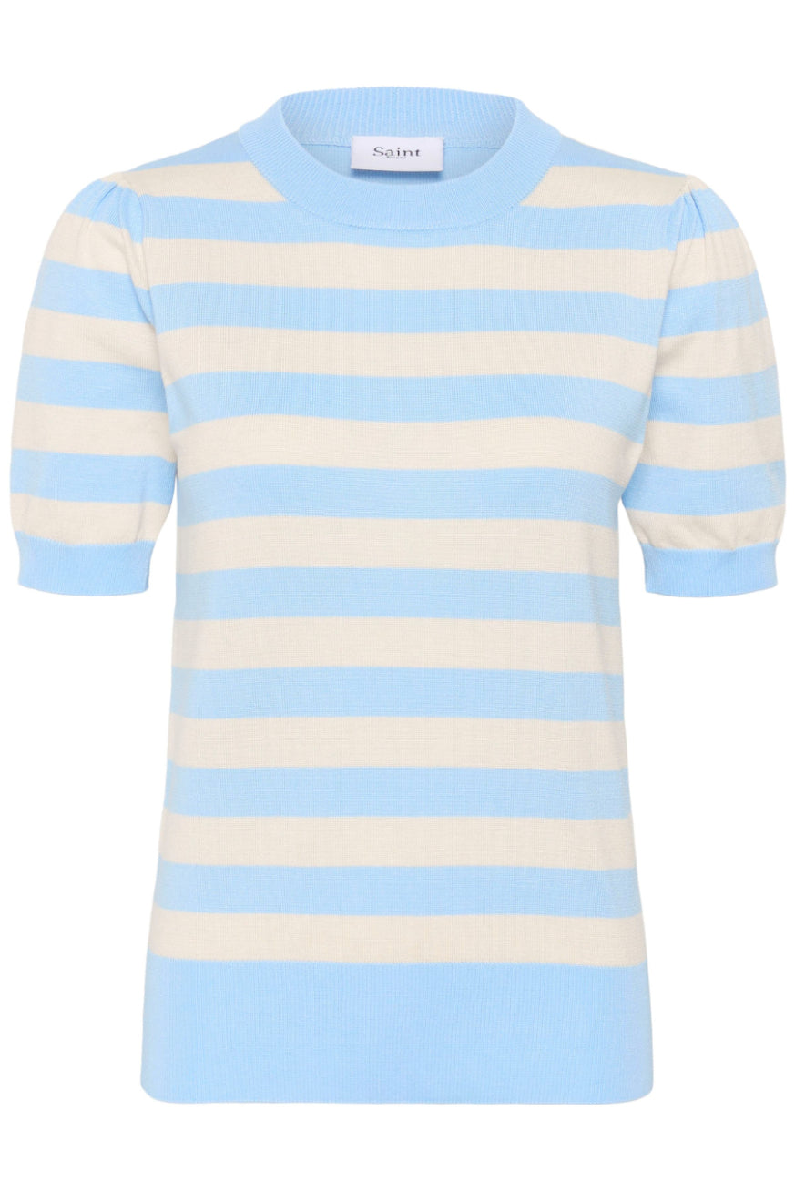 Saint Tropez Mila SS Block Stripe Pullover - Cerulean Beige Block Stripe