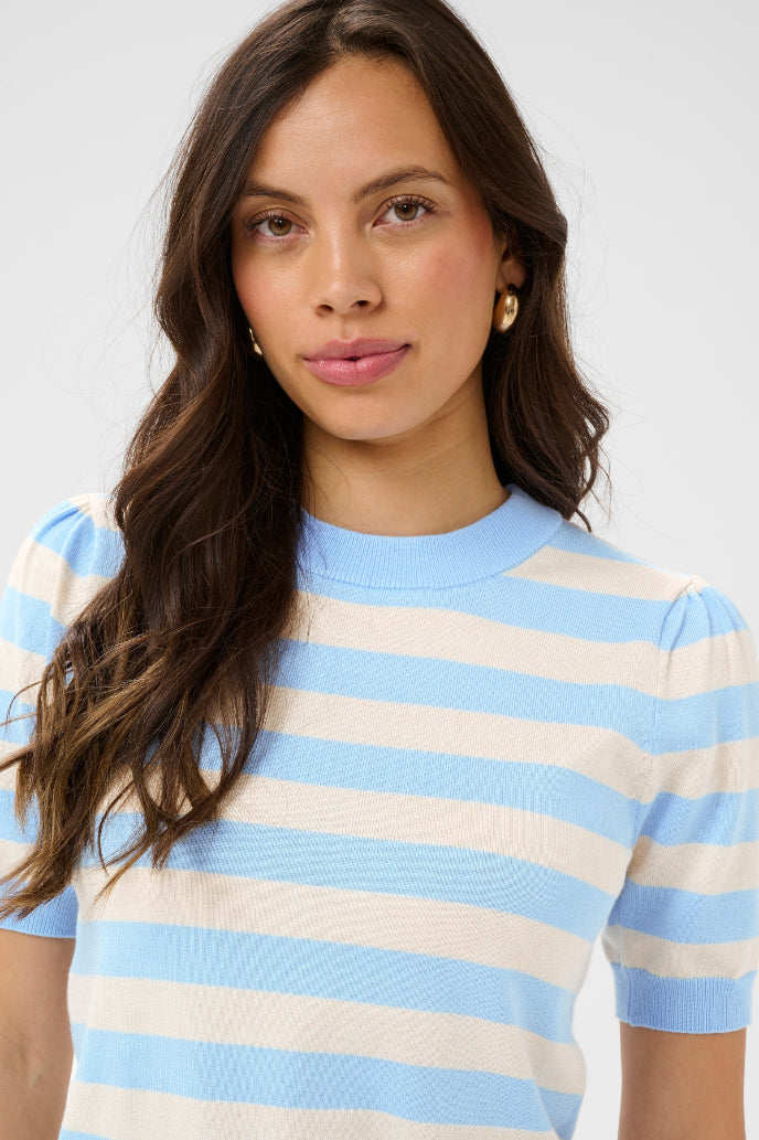 Saint Tropez Mila SS Block Stripe Pullover - Cerulean Beige Block Stripe