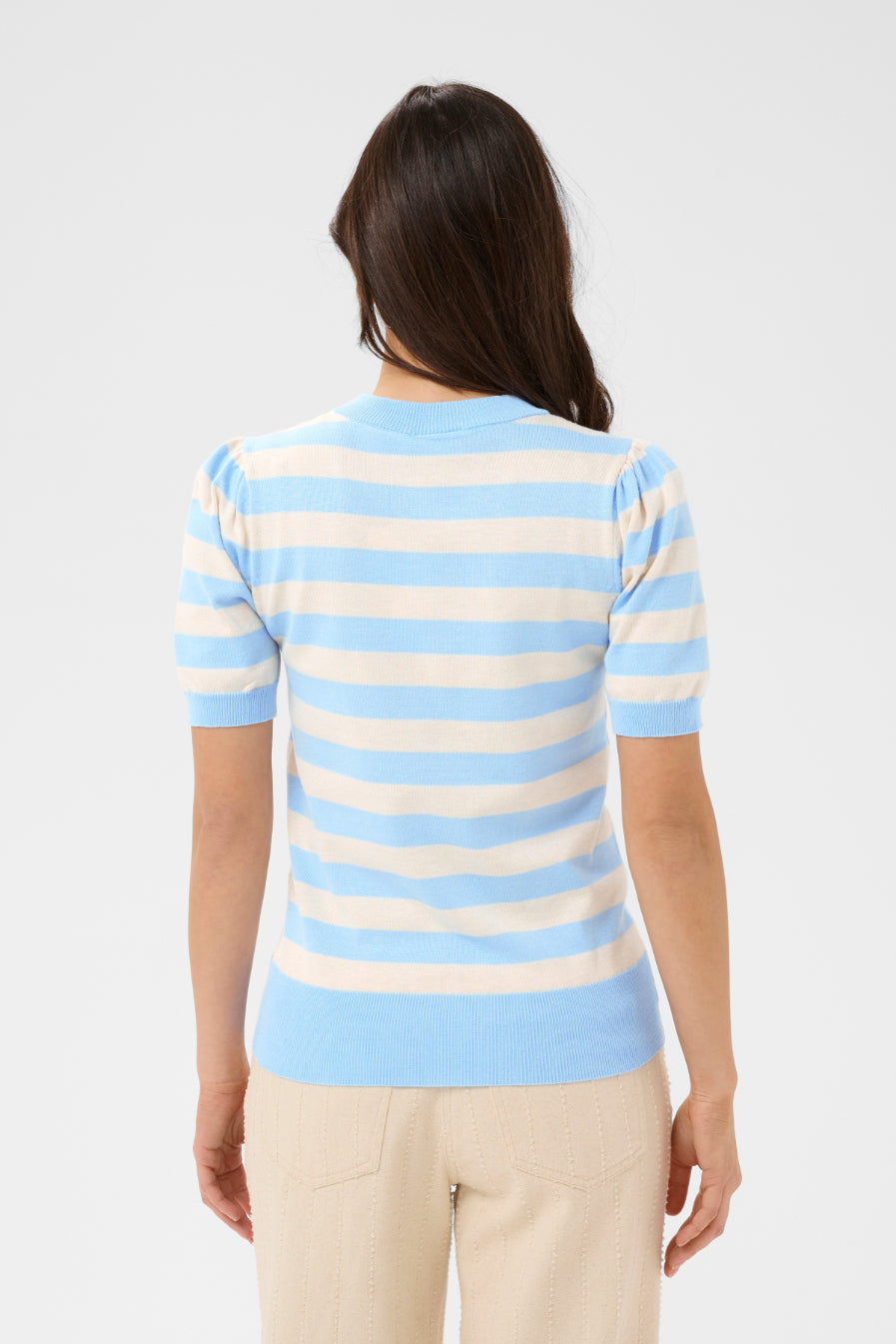 Saint Tropez Mila SS Block Stripe Pullover - Cerulean Beige Block Stripe