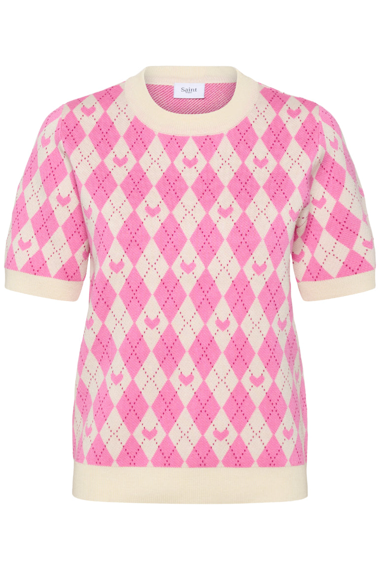 Saint Tropez Pamilla SS Pullover - Pink Shades Argyle Hearts