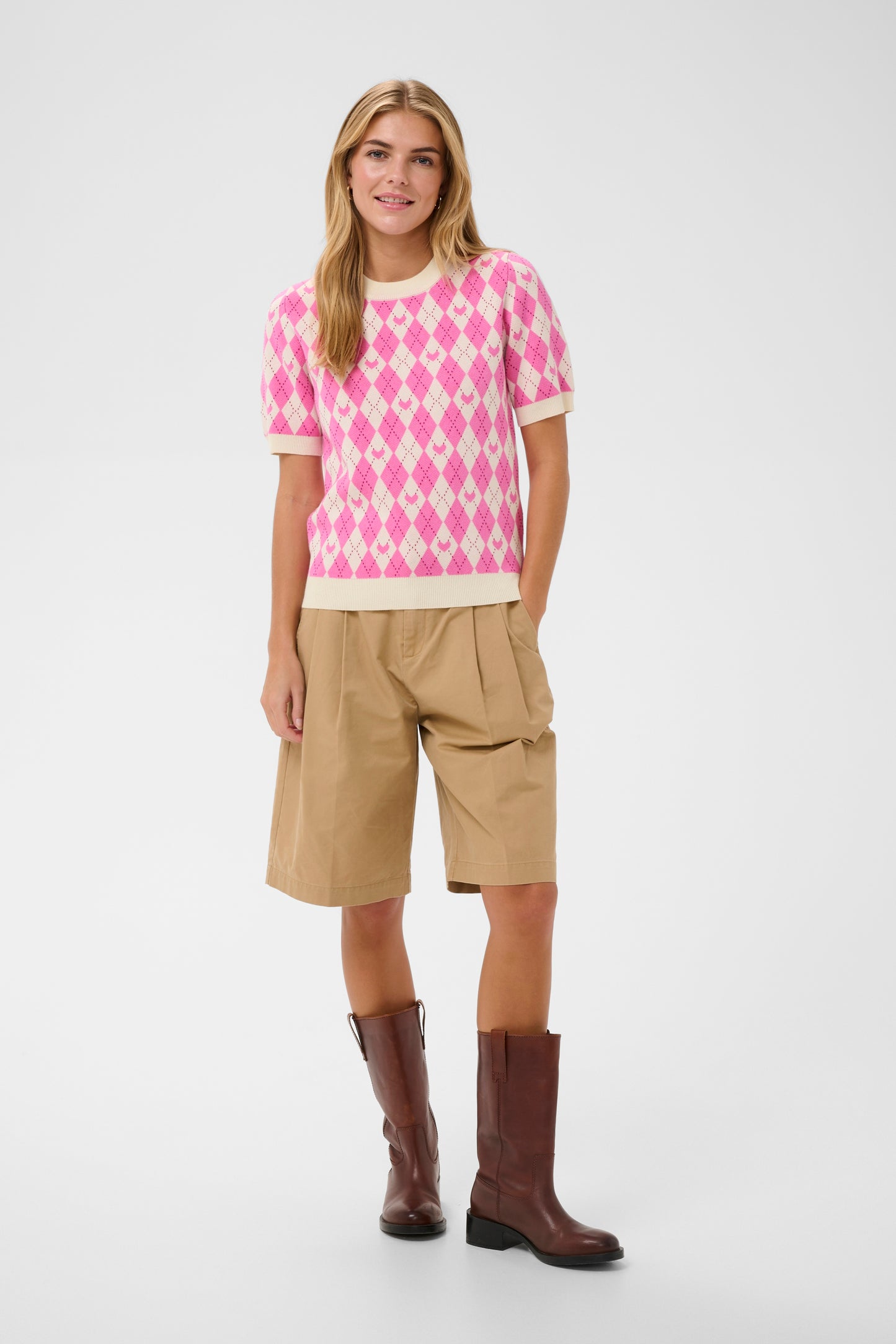 Saint Tropez Pamilla SS Pullover - Pink Shades Argyle Hearts