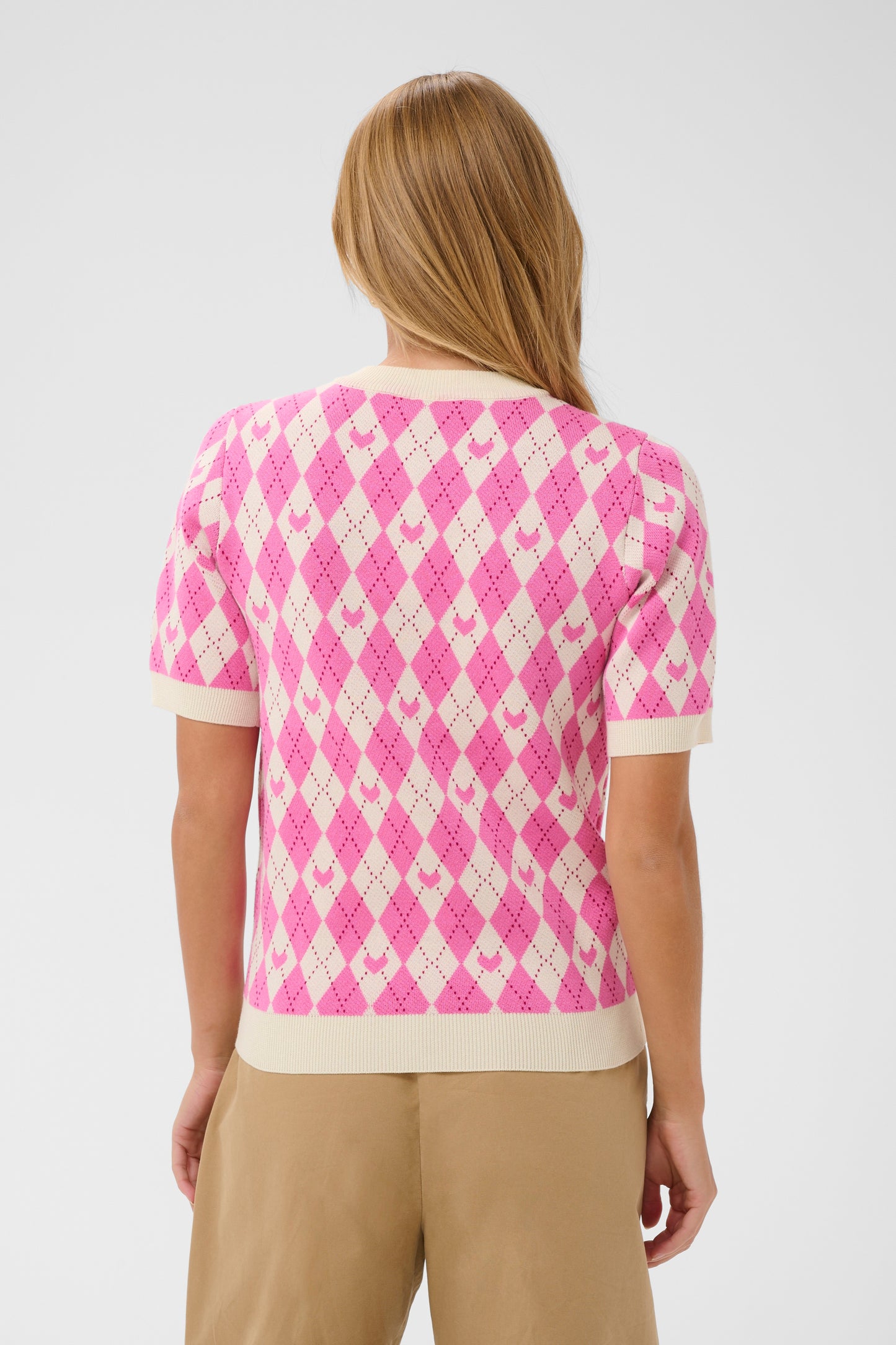 Saint Tropez Pamilla SS Pullover - Pink Shades Argyle Hearts