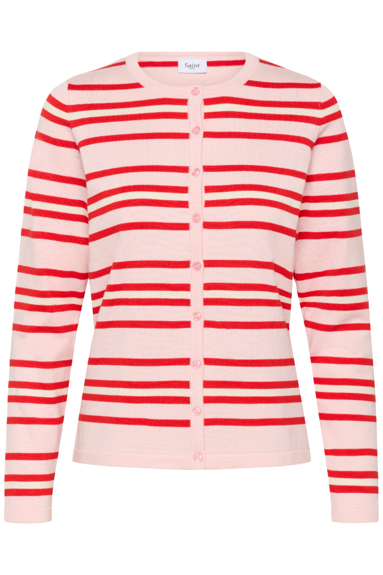 Saint Tropez Pila Cardigan - Chalk Pink Red Multi Stripe