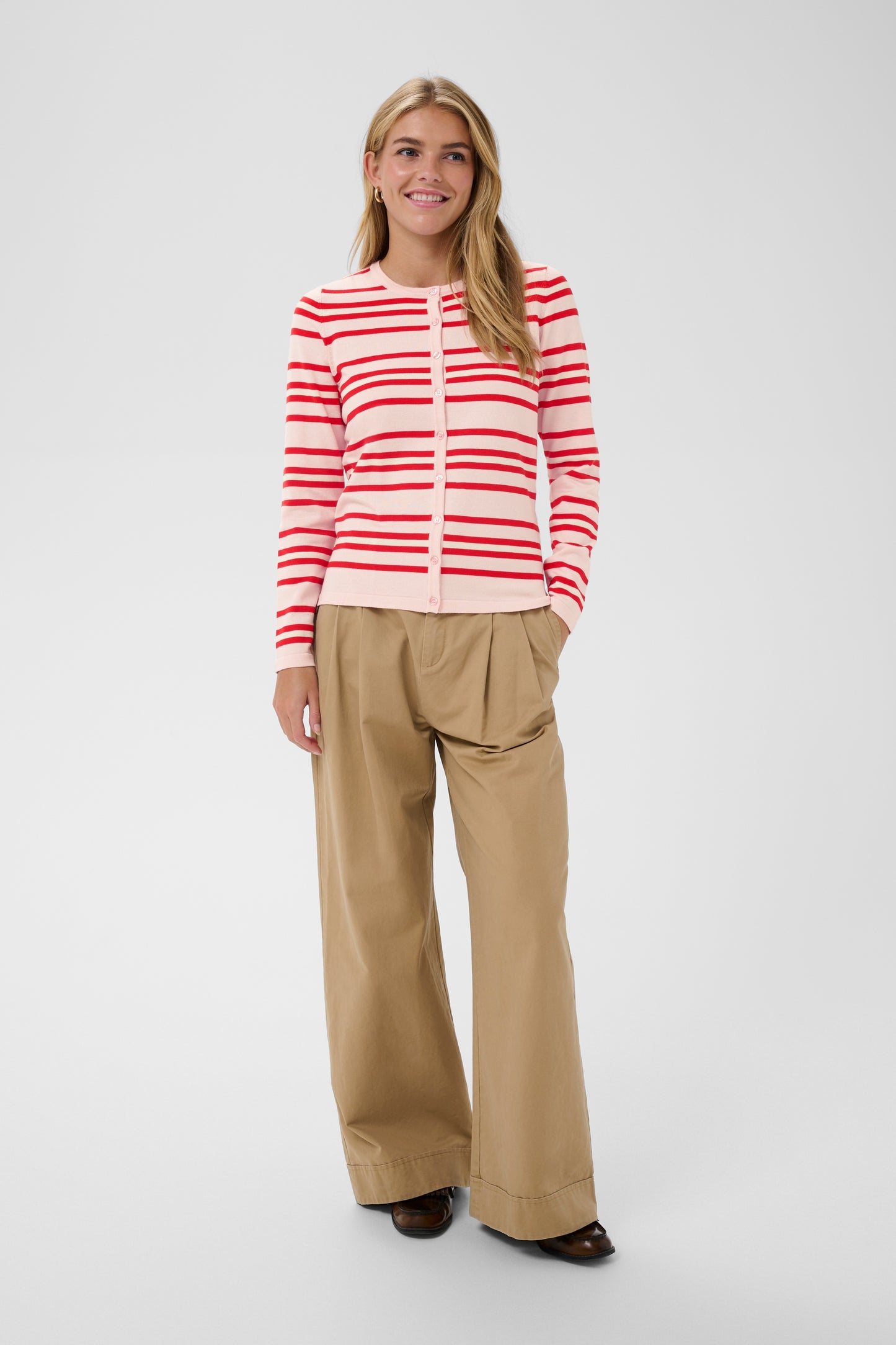 Saint Tropez Pila Cardigan - Chalk Pink Red Multi Stripe