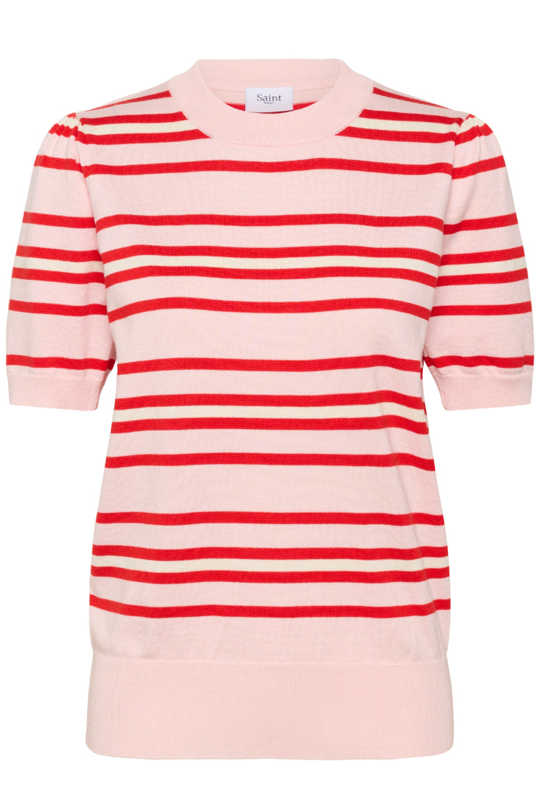 Saint Tropez Pila SS Pullover - Chalk Pink Red Multi Stripe