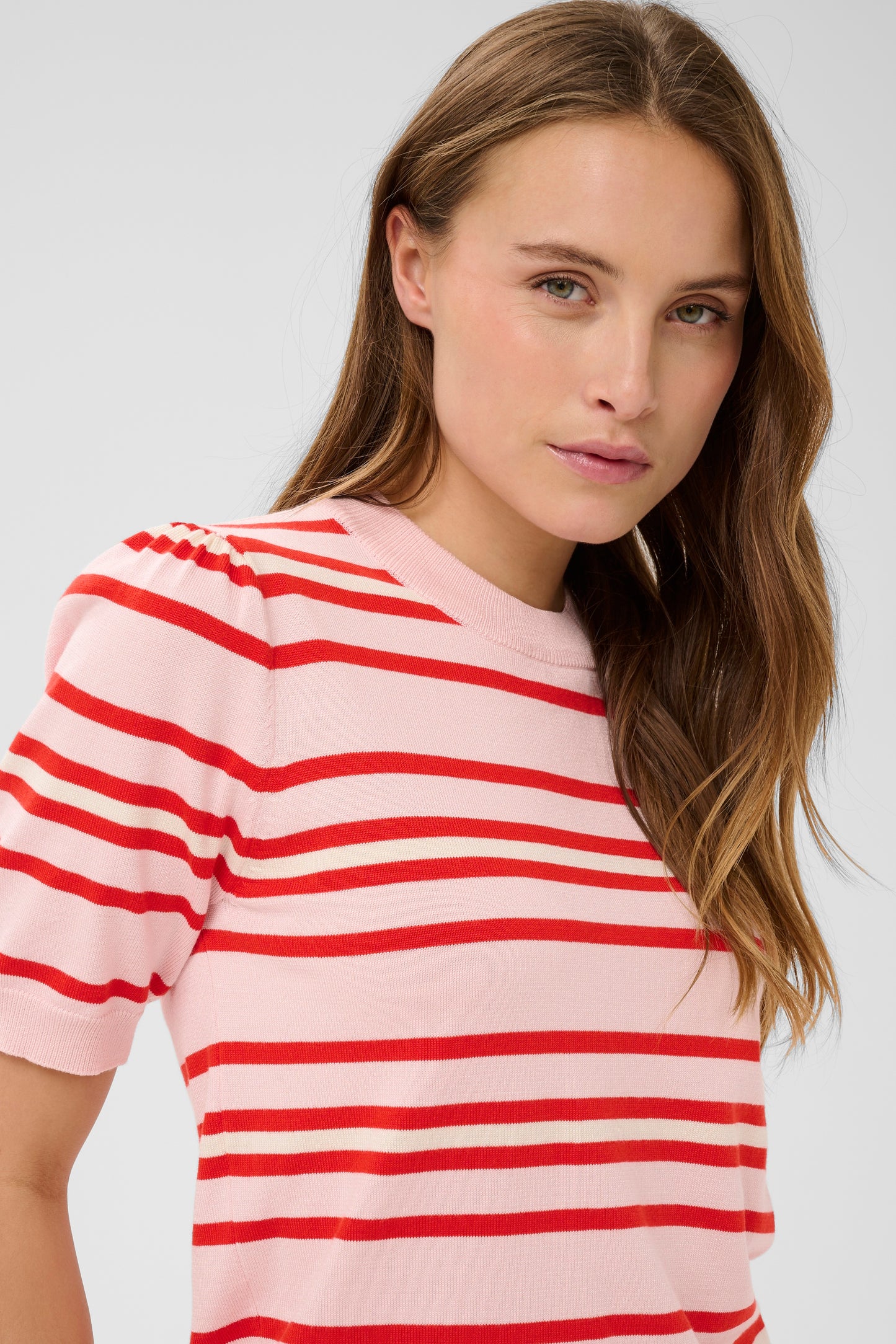 Saint Tropez Pila SS Pullover - Chalk Pink Red Multi Stripe