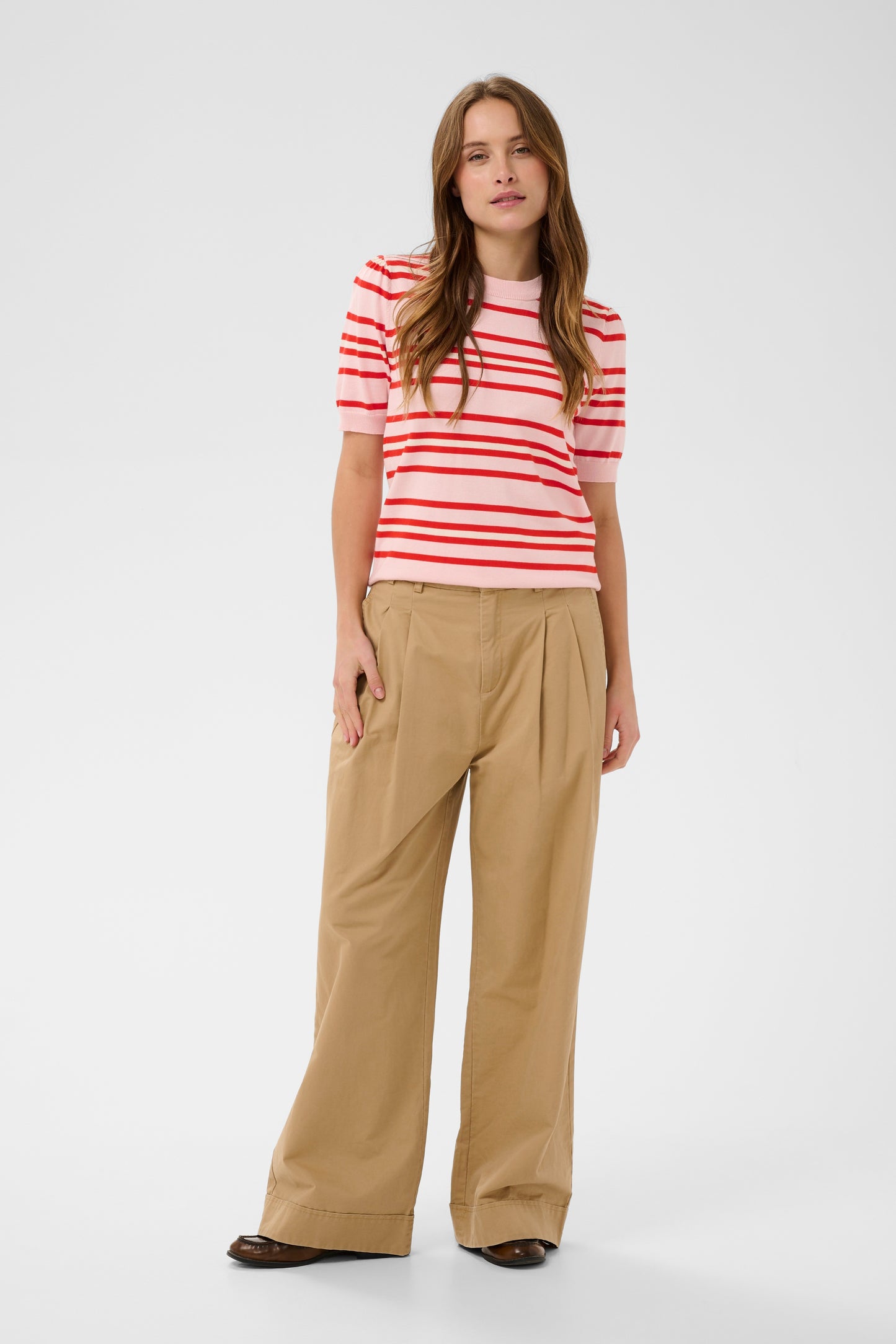 Saint Tropez Pila SS Pullover - Chalk Pink Red Multi Stripe