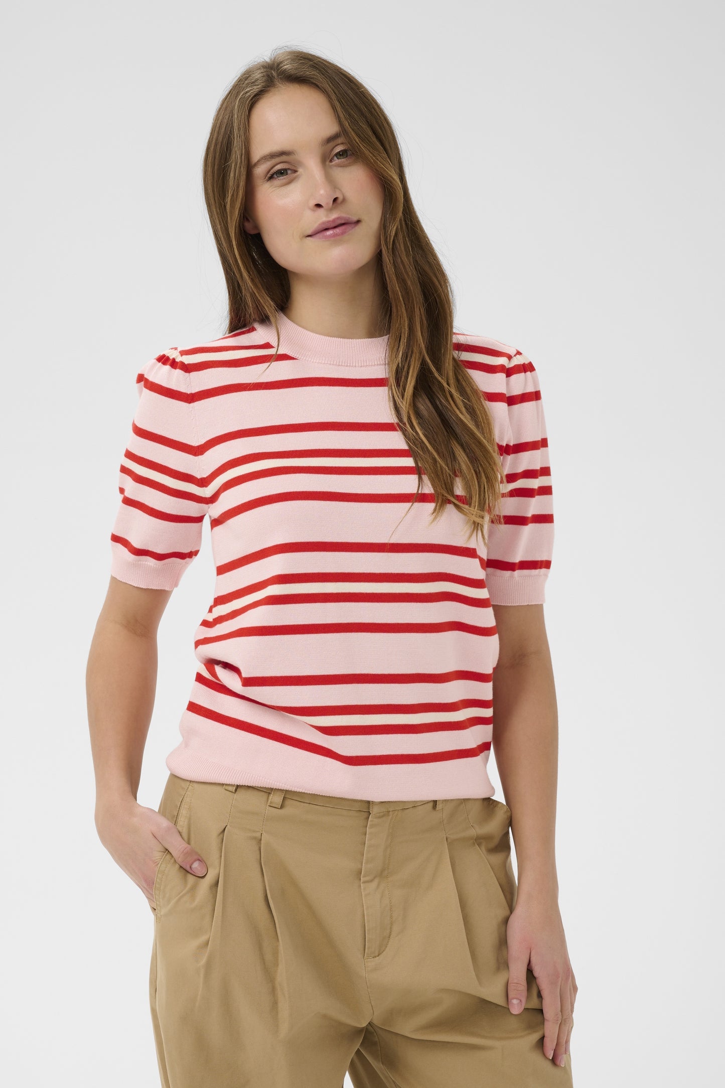 Saint Tropez Pila SS Pullover - Chalk Pink Red Multi Stripe