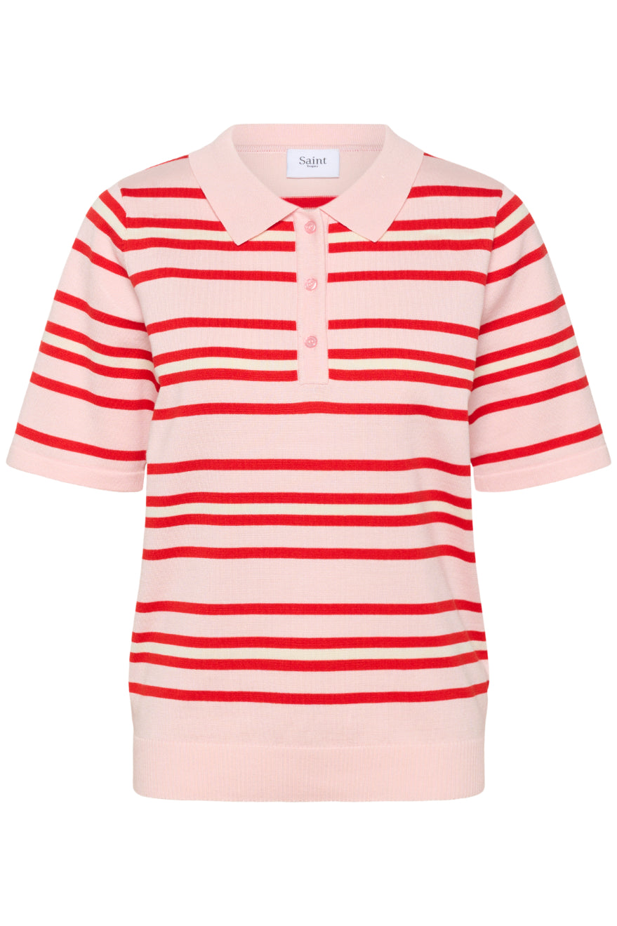 Saint Tropez Pila SS Polo Pullover - Chalk Pink Red Multi Stripe