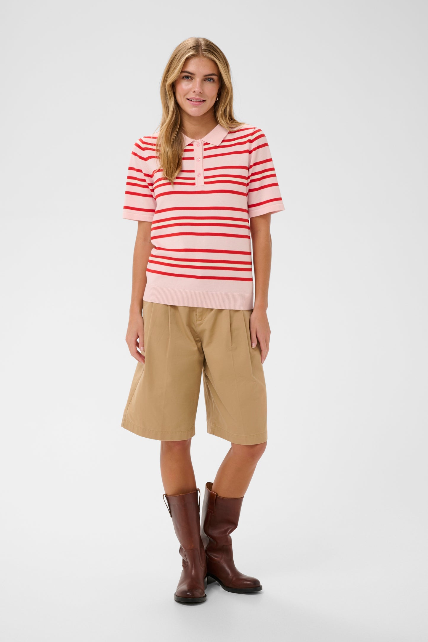 Saint Tropez Pila SS Polo Pullover - Chalk Pink Red Multi Stripe