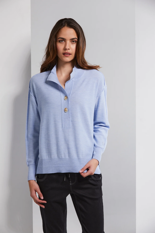 Lania The Label Placket Sweater - Sky
