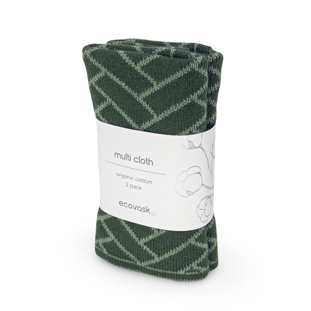 Ecovask Multi Cloth 2pk - Forest Sage Herringbone