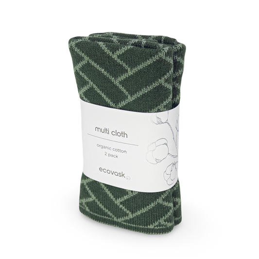 Ecovask Multi Cloth 2pk - Forest Sage Herringbone