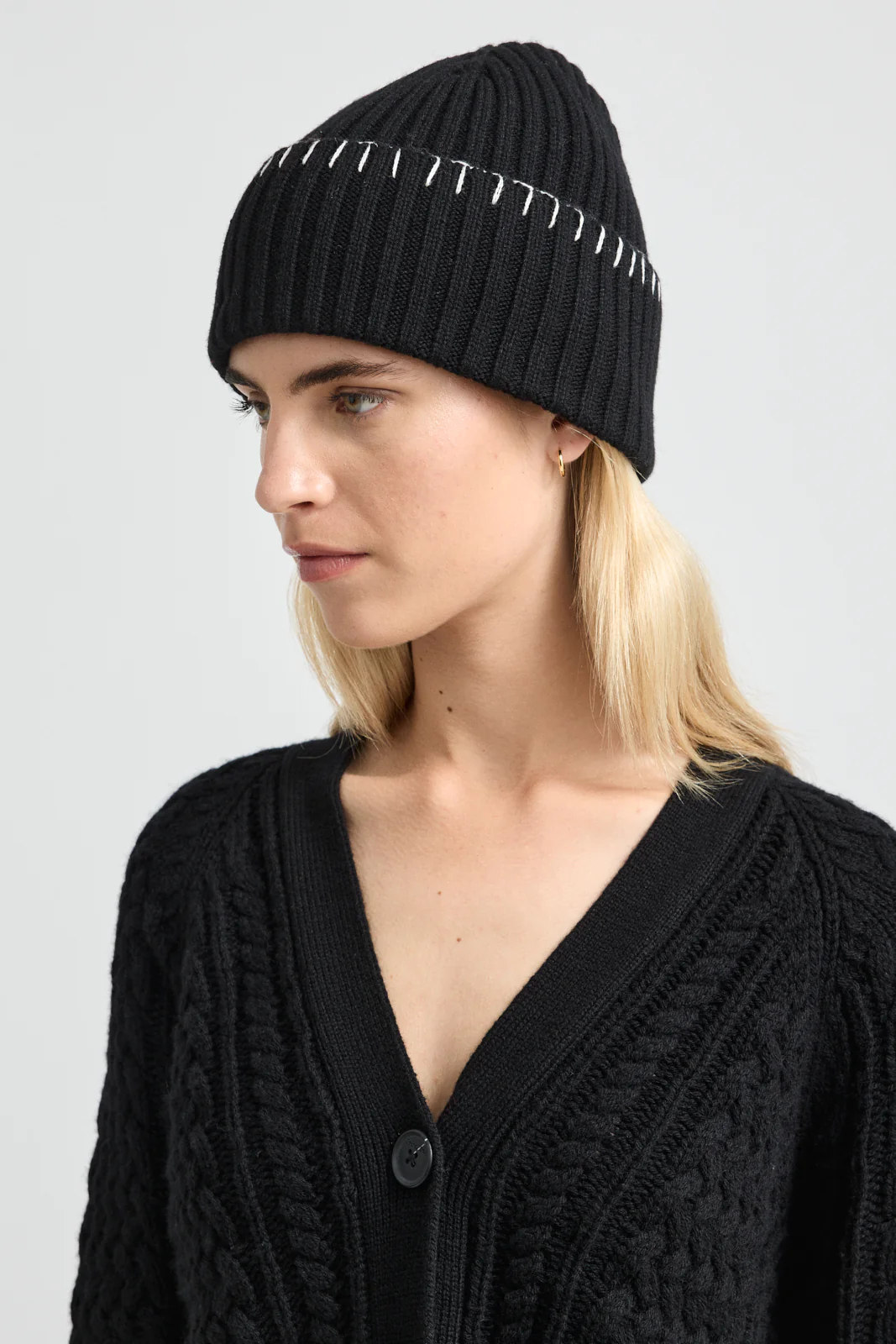 Toorallie Blanket Stitch Beanie - Black