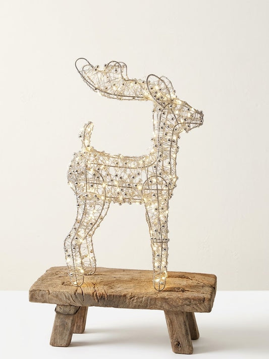 Le Forge Vienna Beaded Reindeer with Lights 37cm - Champagne