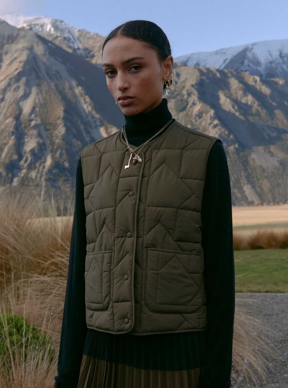 Karen Walker Quilted Drift Vest - Dark Olive