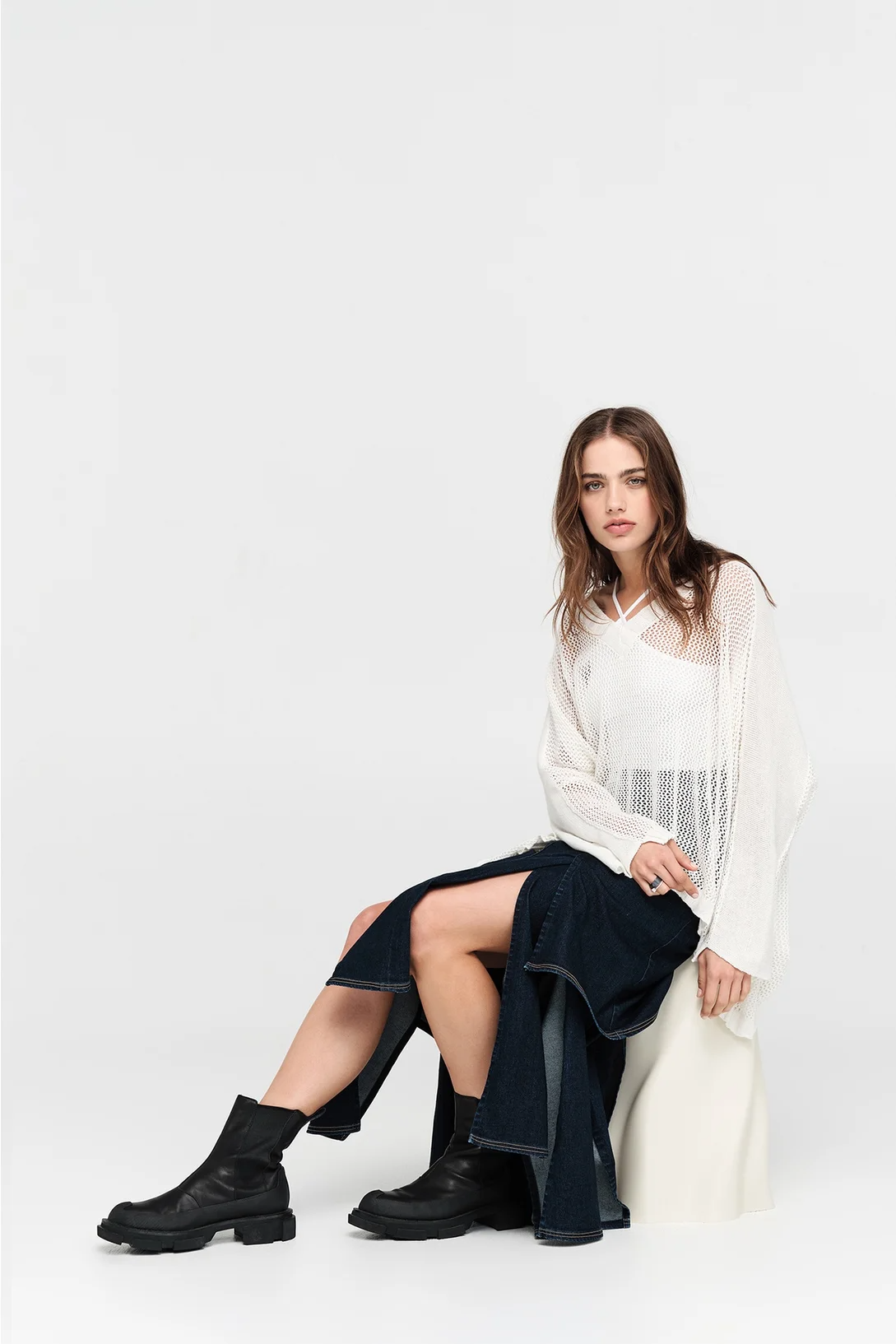 Taylor Mesh Deduct Sweater - Ivory