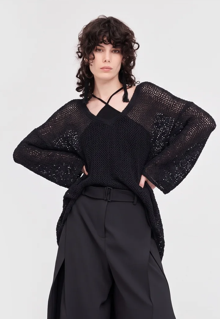 Taylor Textured Screen Sweater - Black