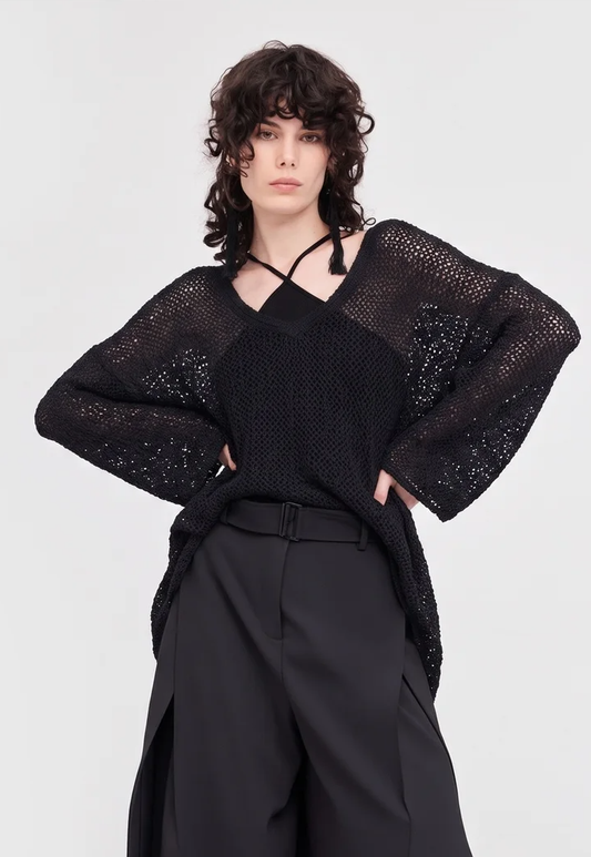 Taylor Textured Screen Sweater - Black