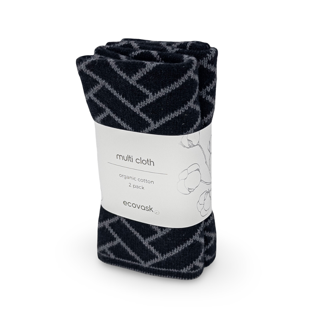 Ecovask Multi Cloth 2pk - Raven Graphite Herringbone