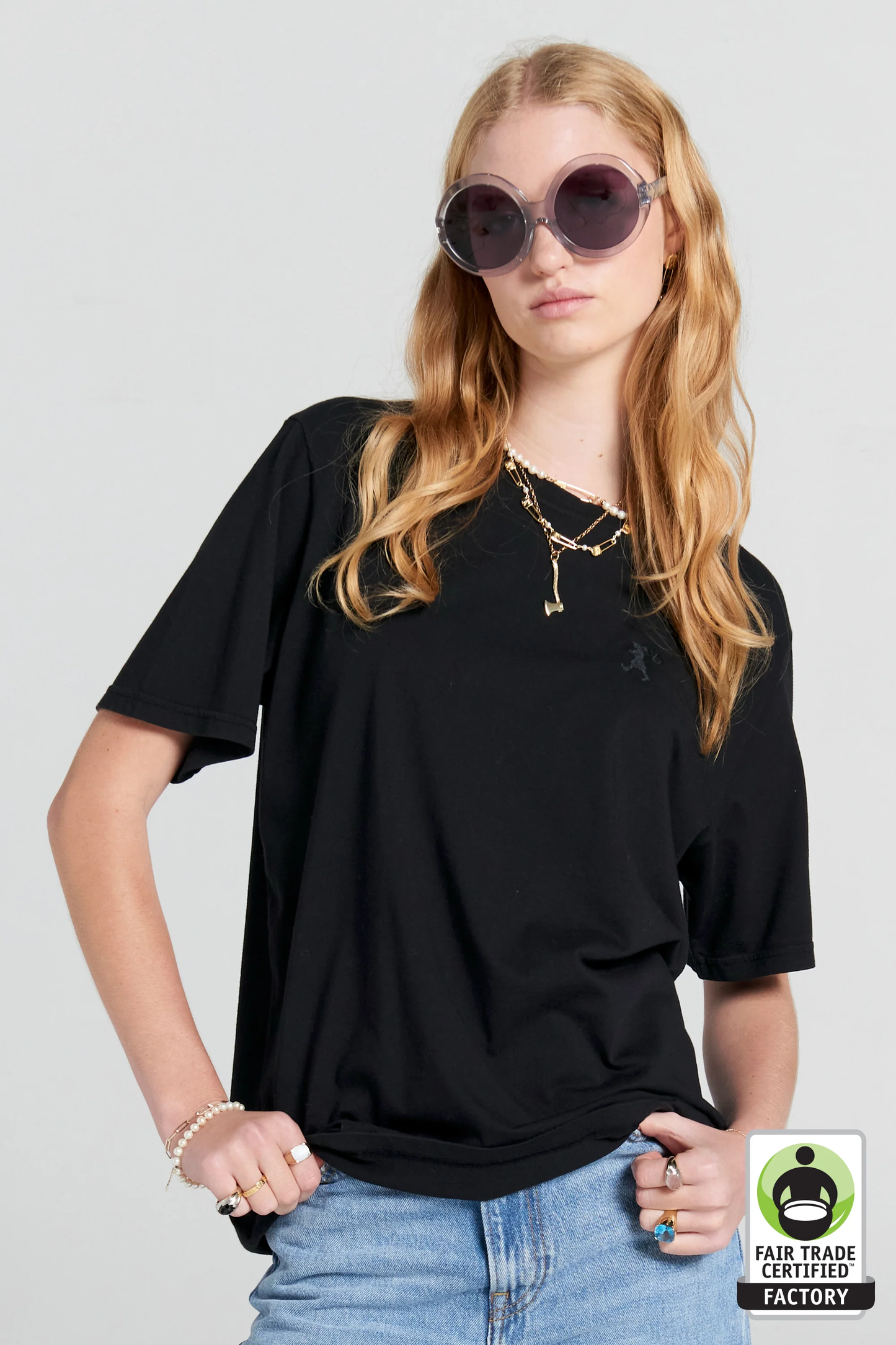 Karen Walker Embroidered Runaway Girl Classic Organic Cotton T-Shirt - Black