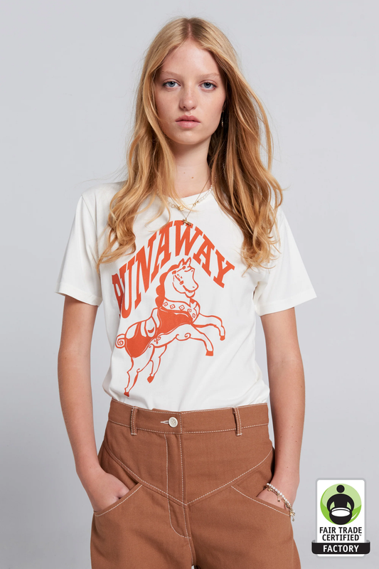 Karen Walker Runaway Carousel Organic Cotton T-Shirt - Tangerine/Ecru