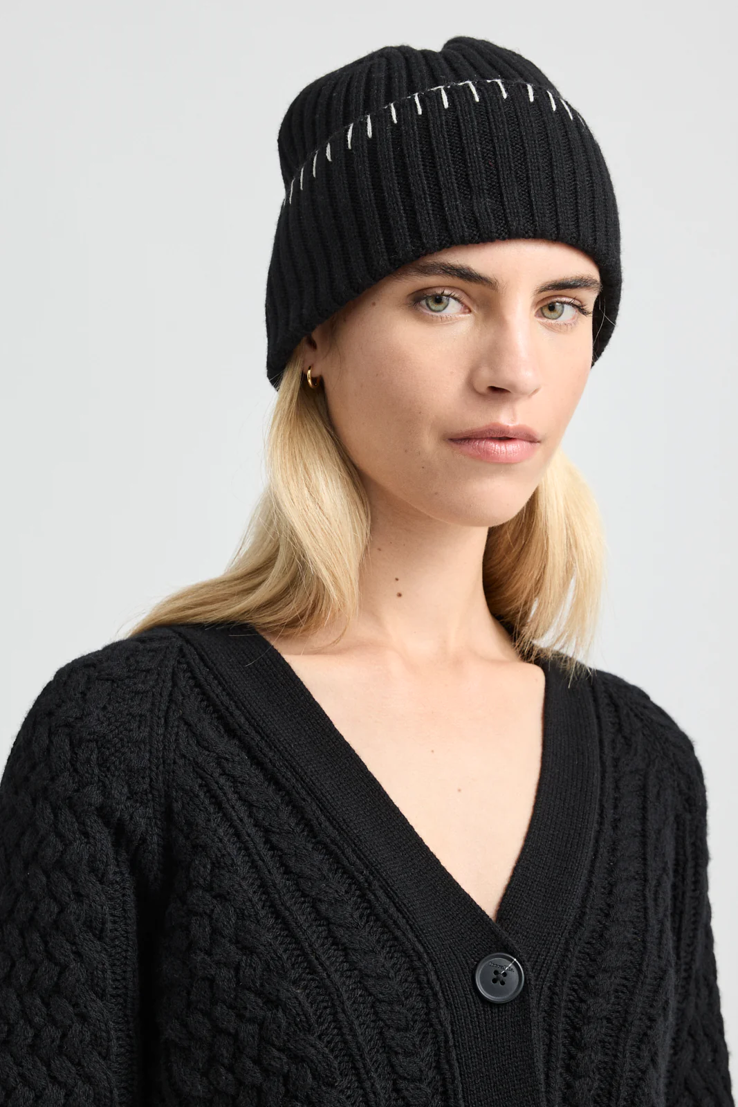 Toorallie Blanket Stitch Beanie - Black