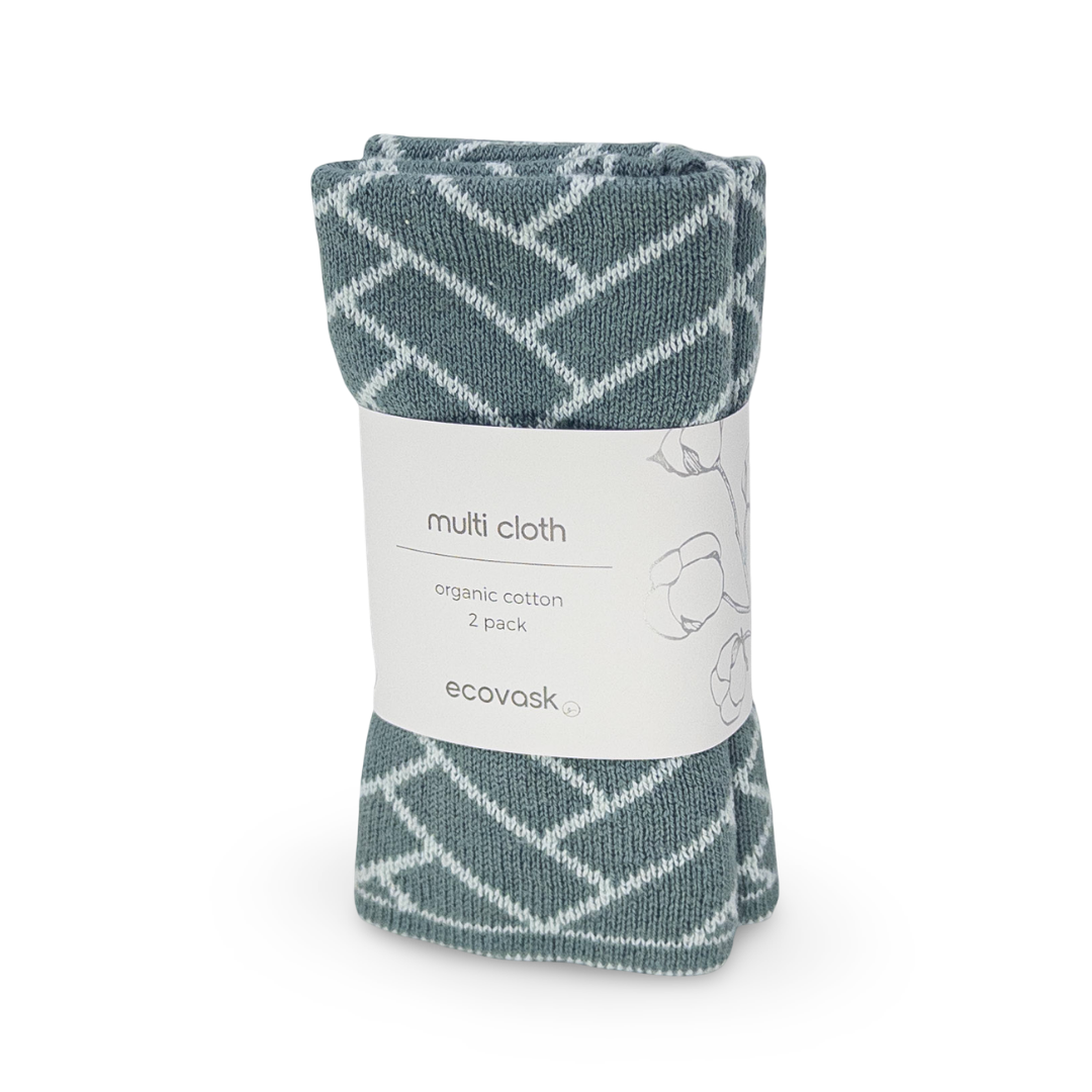 Ecovask Multi Cloth 2pk - Sea Foam Herringbone