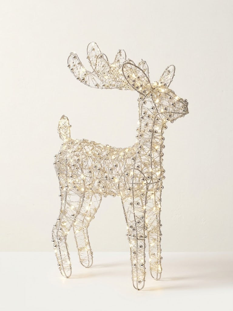 Le Forge Vienna Beaded Reindeer with Lights 60cm - Champagne