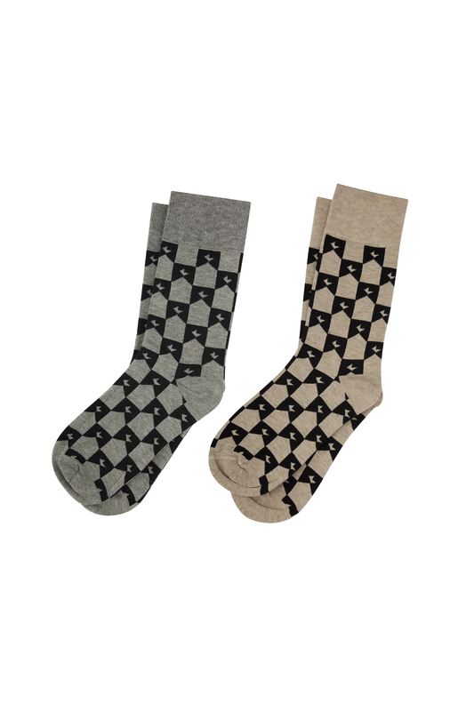 Karen Walker Monogram Socks 2 Pack - Grey Black/Natural Black