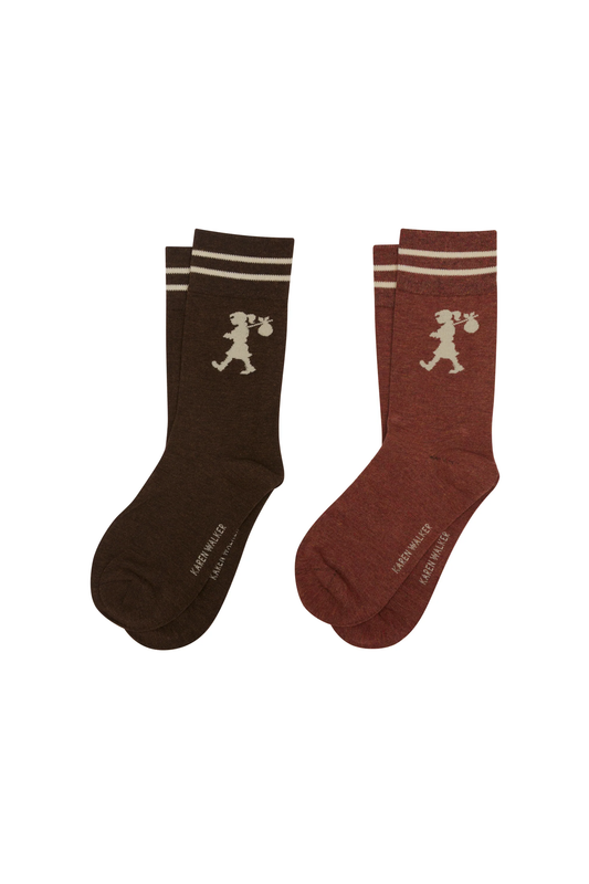 Karen Walker Runaway Girl Socks 2 Pack - Dark Brown/Mahogany/Sand