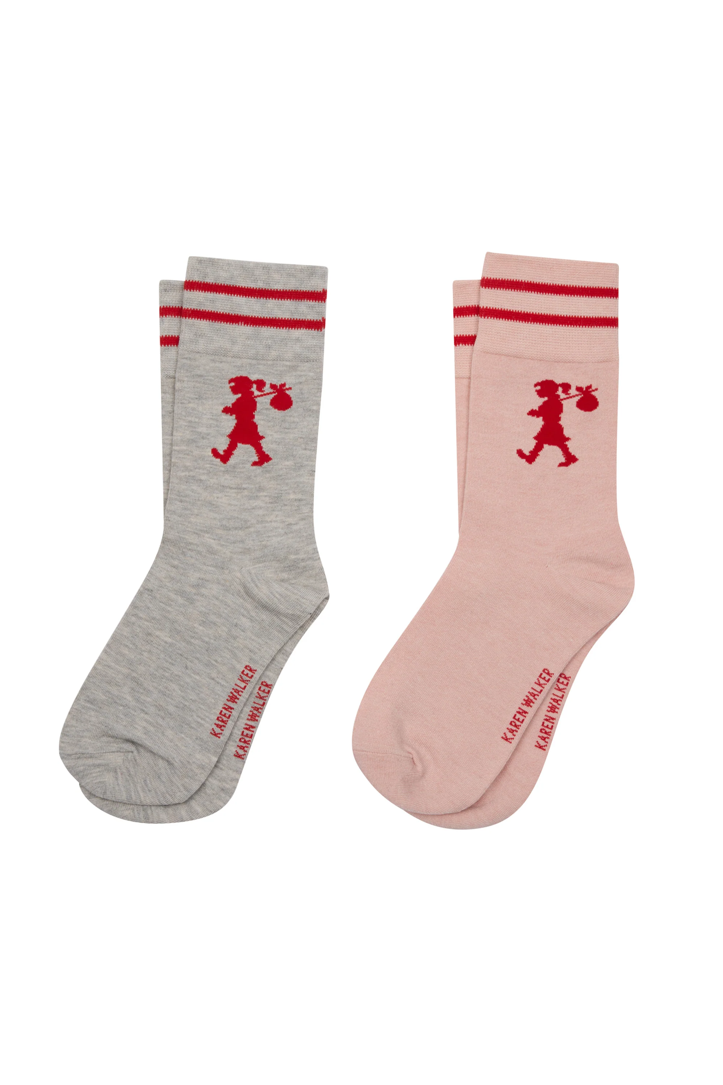 Karen Walker Runaway Girl Socks 2 Pack - Light Grey/Blush/Red