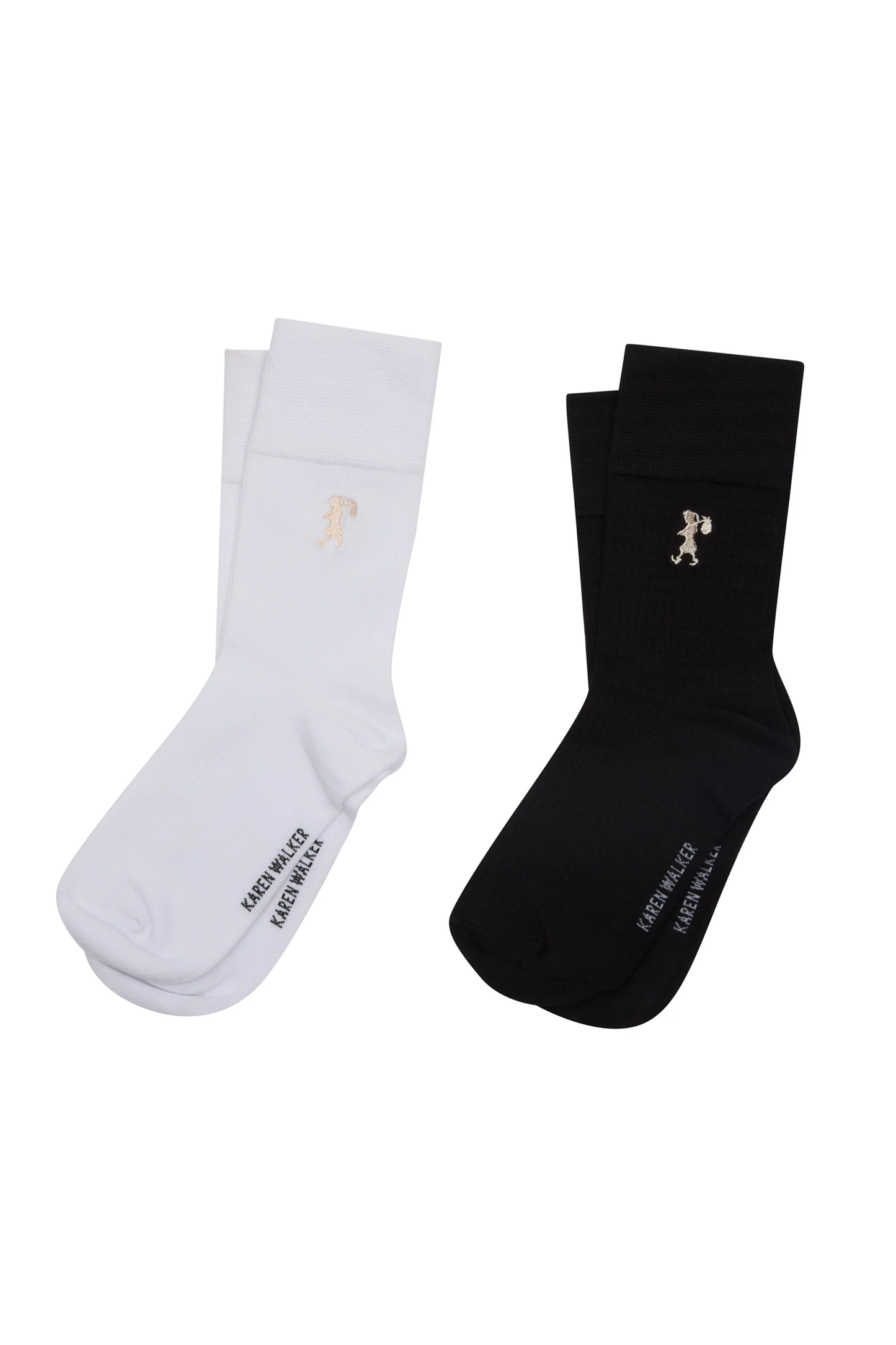 Karen Walker Runaway Embroidered Socks 2 Pack - Black/White