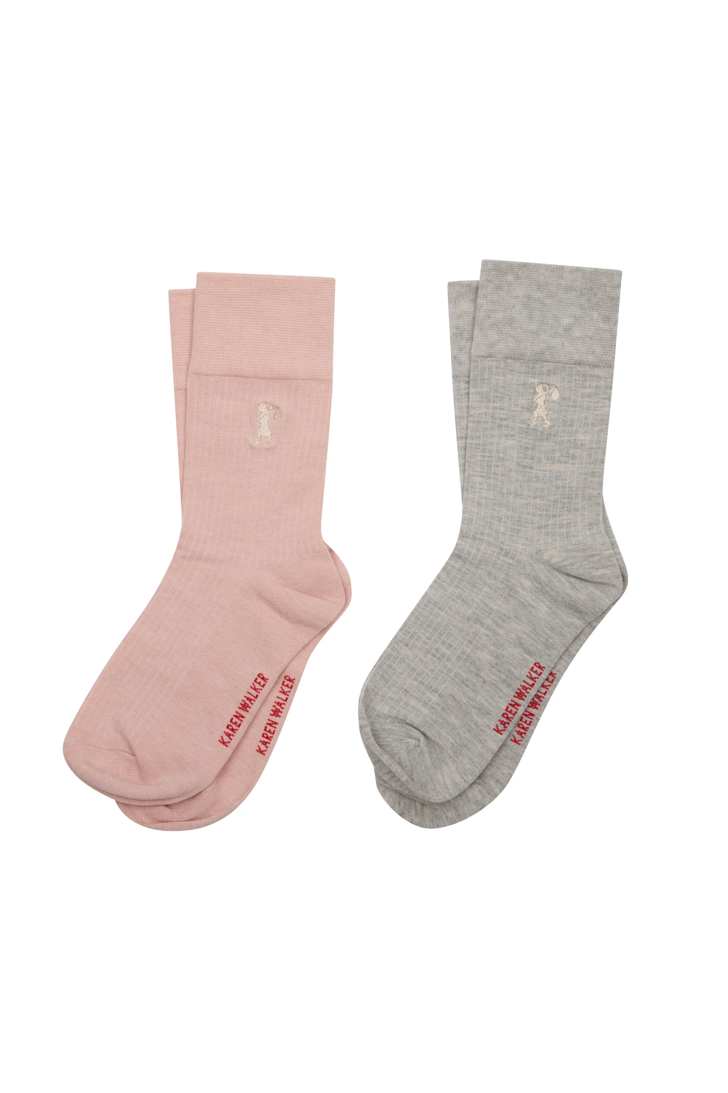 Karen Walker Runaway Embroidered Socks 2 Pack - Blush/Light Grey