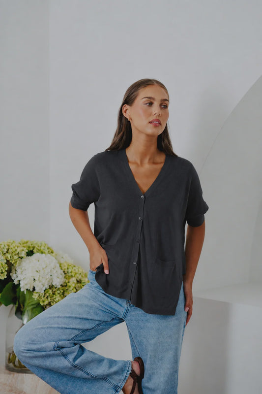 Bridge & Lord Oversize V-Neck Swing Cardi - Asphalt