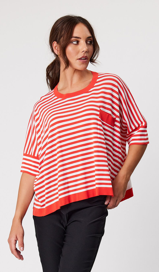 Design Nation Miya Striped Top - Orange/White Stripe