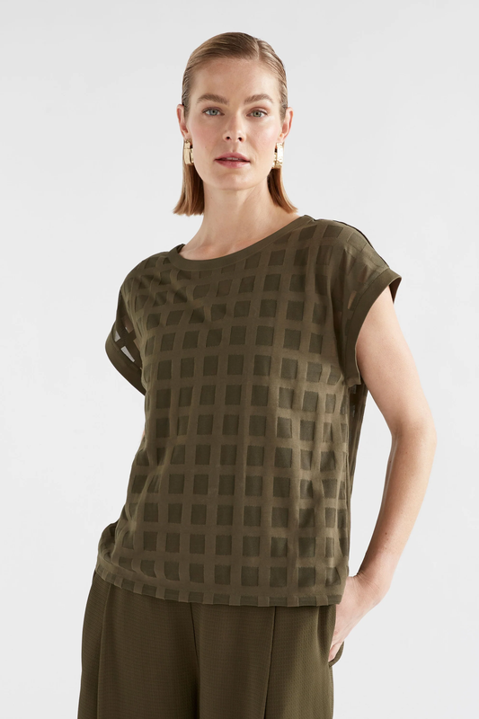 Elk Grid Burnout Top  - Olive Moss