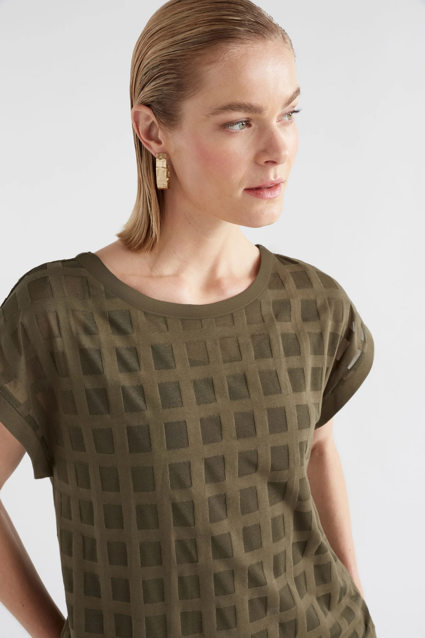 Elk Grid Burnout Top  - Olive Moss